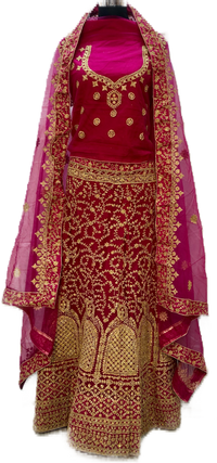 Fully Embroidered Magenta/Pink Ghaghra Choli unstitched with Dupatta