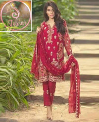 Unstitched Pakistani Chiffon Material with Embroidery Work