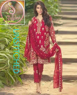 Unstitched Pakistani Chiffon Material with Embroidery Work