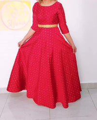 Full Length Long Dress in Gorgeous Red with Golden Buta Work