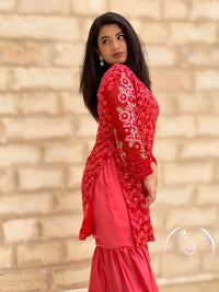 Vibrant & Eye Catching Red Embroidered Kurti set