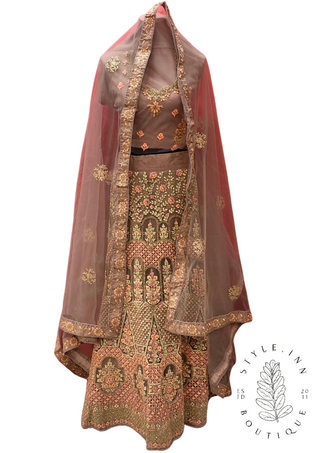 Rose Beige Ghaghra Choli with Dupatta & Embroidery (Unstitched)